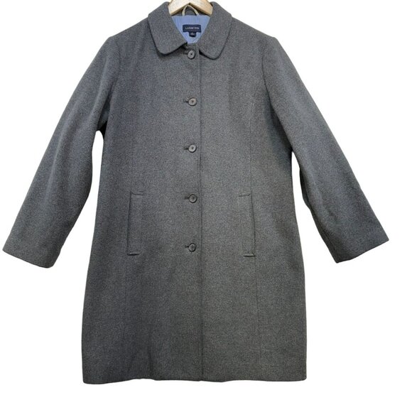 Lands End Womens Wool Blend Coat 14P Gray Long Sleeve Button-Up Outerwear - Picture 1 of 13